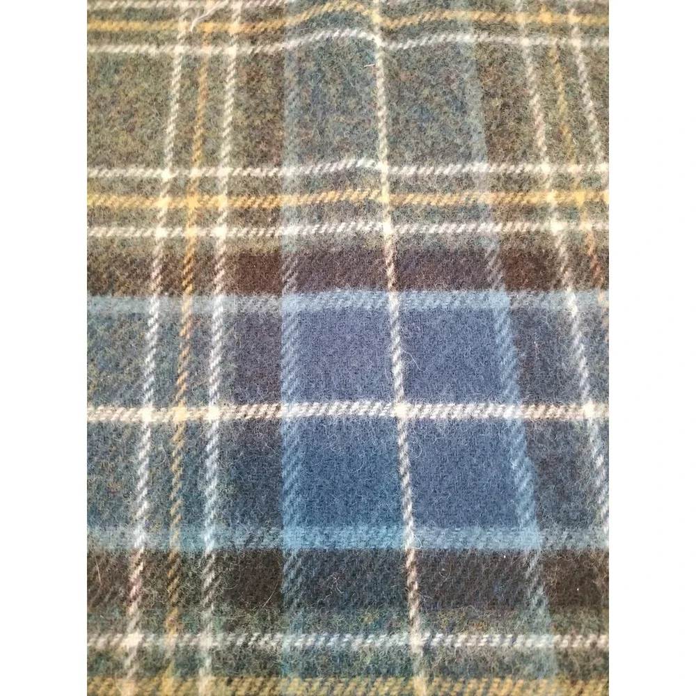Pendleton 100% Pure Virgin Wool Throw Blanket Blue Green Plaid Tartan Fringe